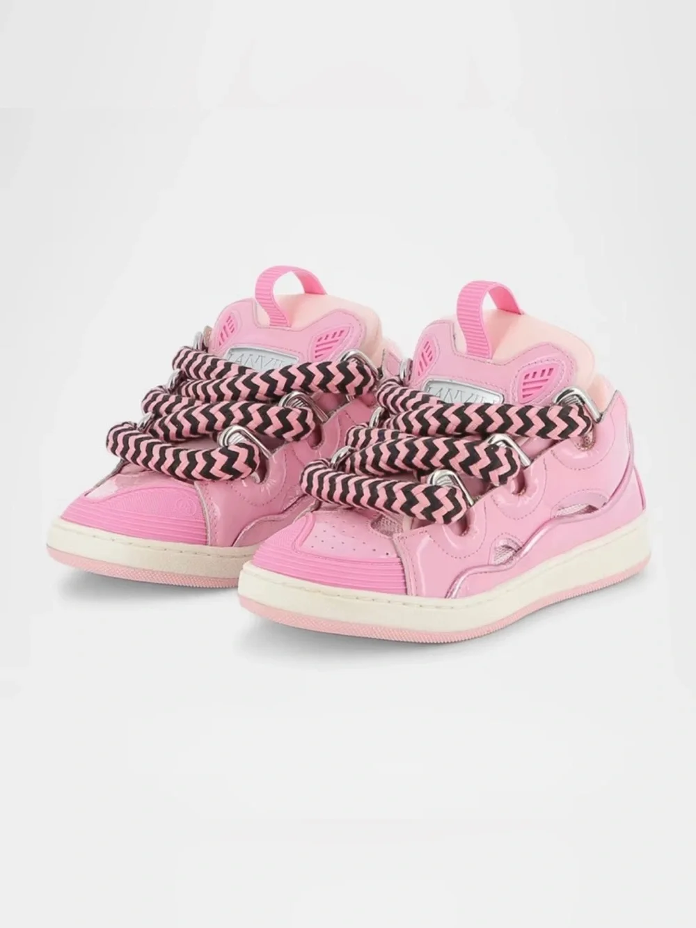 Lanvin Girls Two-Tone Curb Sneakers with Big Laces  Kids Size. 4